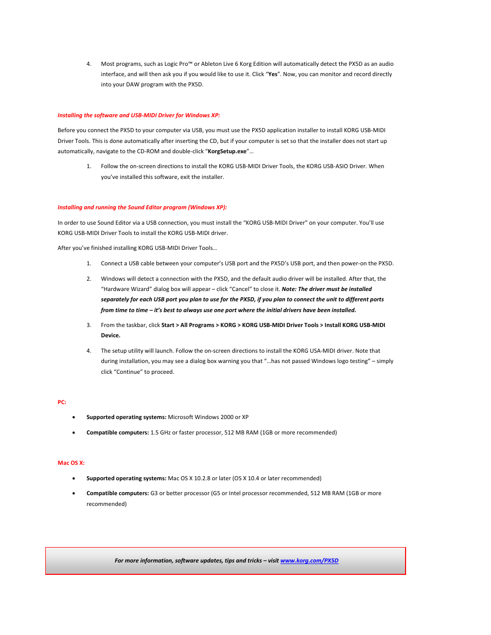 KORG Pandora PX5D User Manual | Page 6 / 6