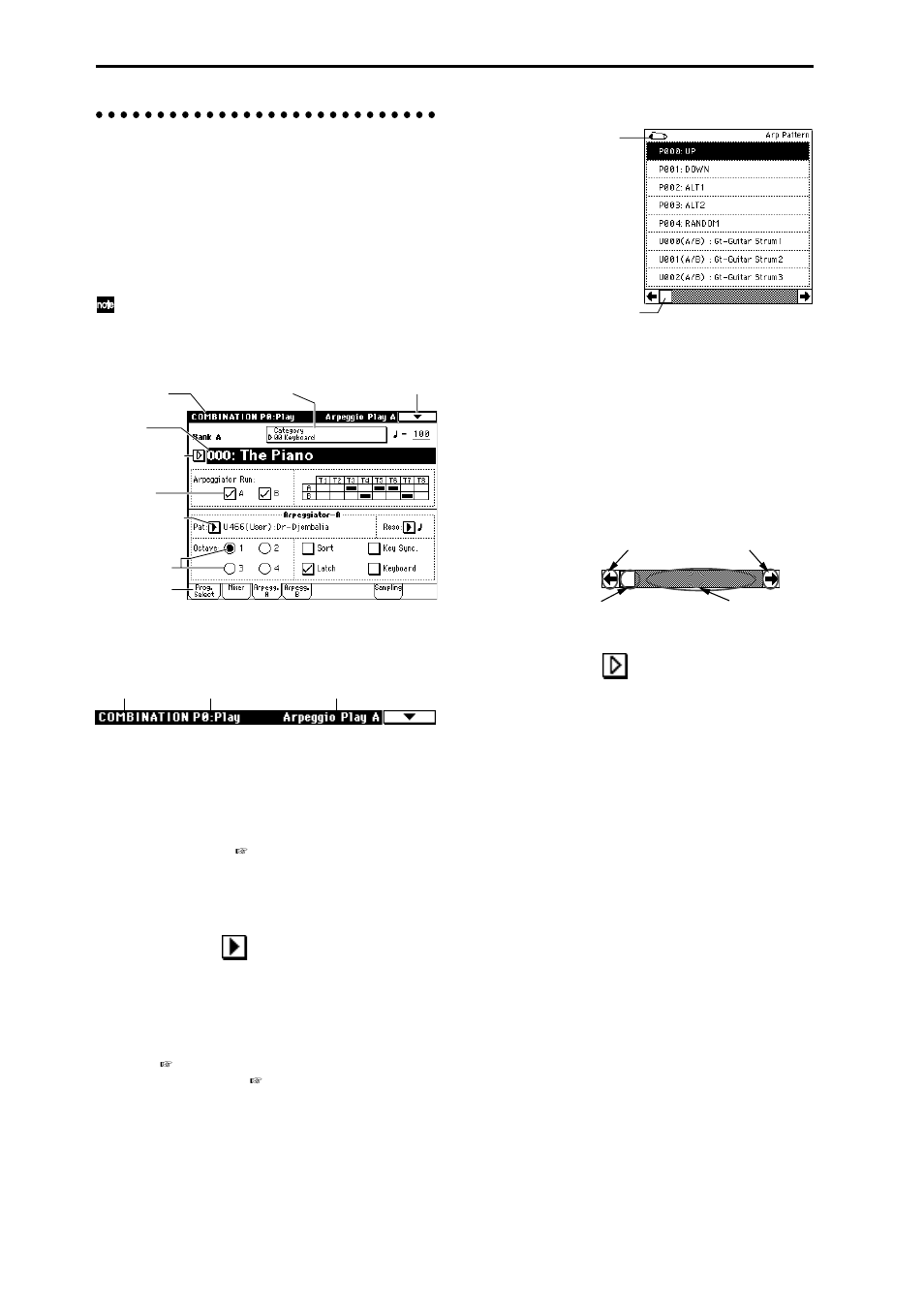 Names and functions of objects in the lcd screen, P.8) | KORG TRITON Extreme music workstation/sampler User Manual | Page 12 / 148