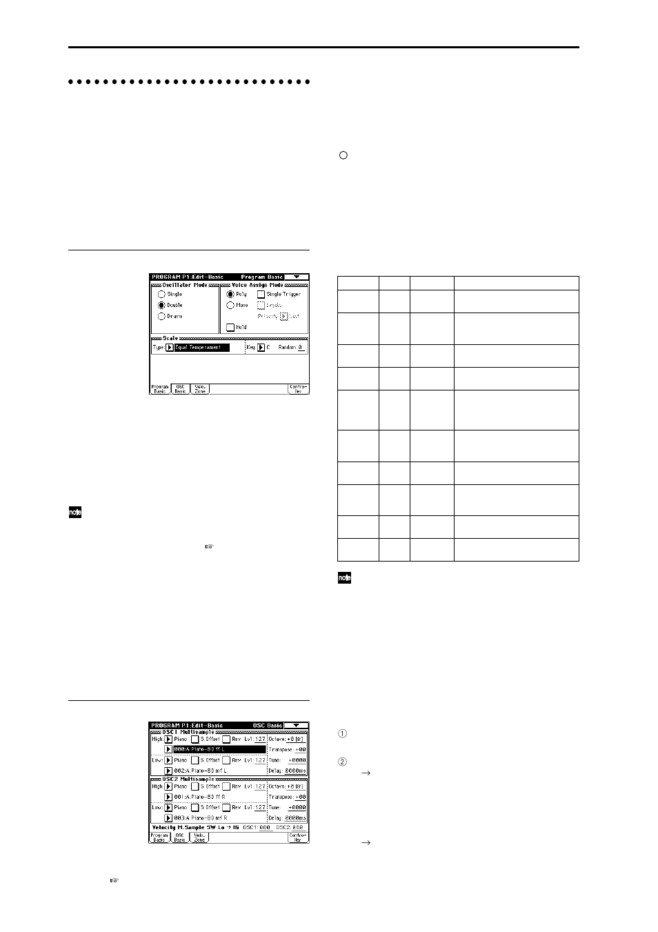 Oscillator settings p1: edit-basic, Program basic page, Osc basic page | KORG TRITON Extreme music workstation/sampler User Manual | Page 28 / 148