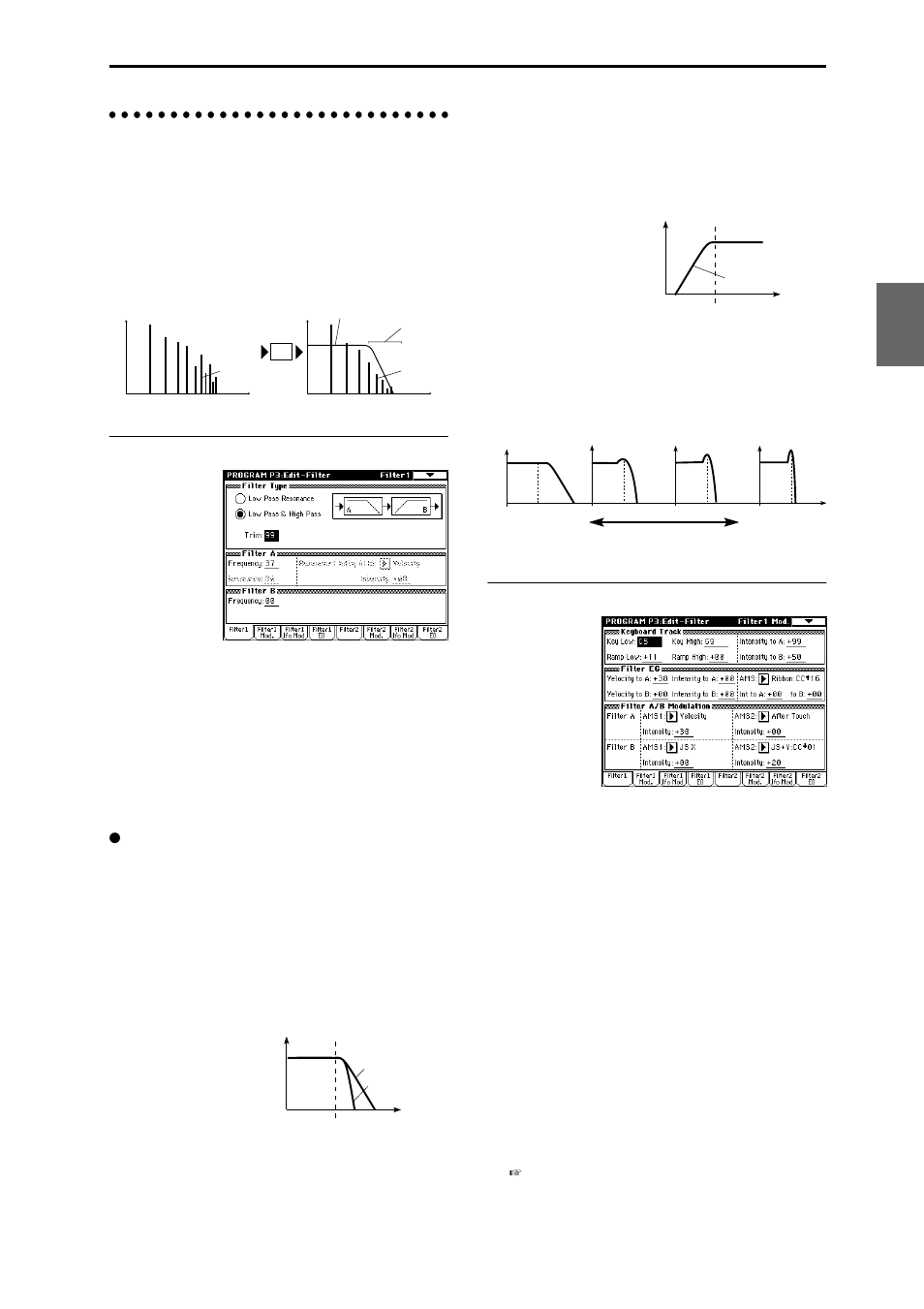 Filter settings p3: edit-filter, Filter1 page, Filter1 mod. page | KORG TRITON Extreme music workstation/sampler User Manual | Page 31 / 148