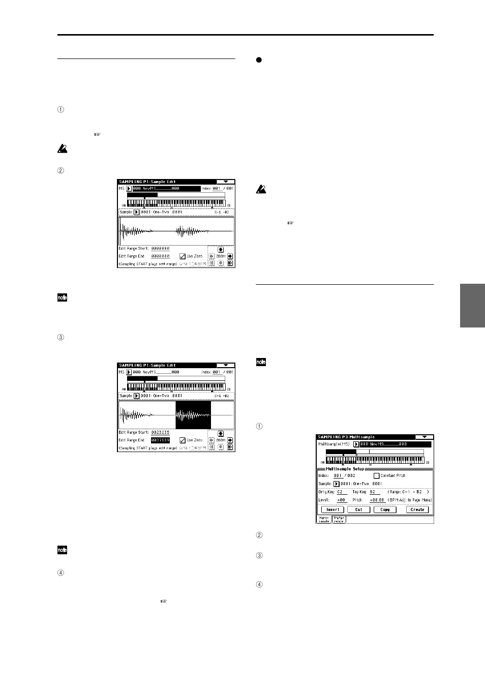 77 sample (waveform data) editing, Multisample editing | KORG TRITON Extreme music workstation/sampler User Manual | Page 81 / 148