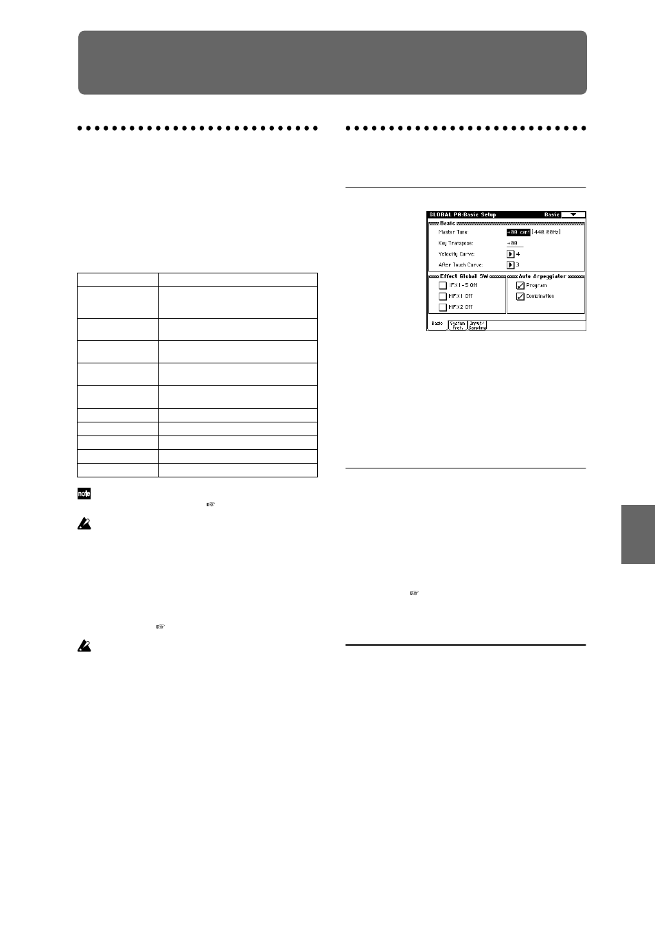 How global mode is structured, Basic setup p0: basic setup, Settings for the entire triton extreme | Global mode), Tuning to another instrument/transposing, Bypassing the effects | KORG TRITON Extreme music workstation/sampler User Manual | Page 93 / 148
