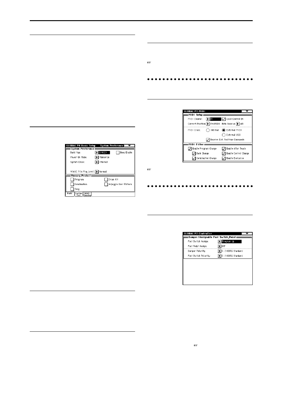 Midi-related settings p1: midi, Pedal and other controller settings p2: controller, Tap tempo | P.90), To use the pedal to control the volume etc, Appear when the power is turned on, P.90, Assign | KORG TRITON Extreme music workstation/sampler User Manual | Page 94 / 148