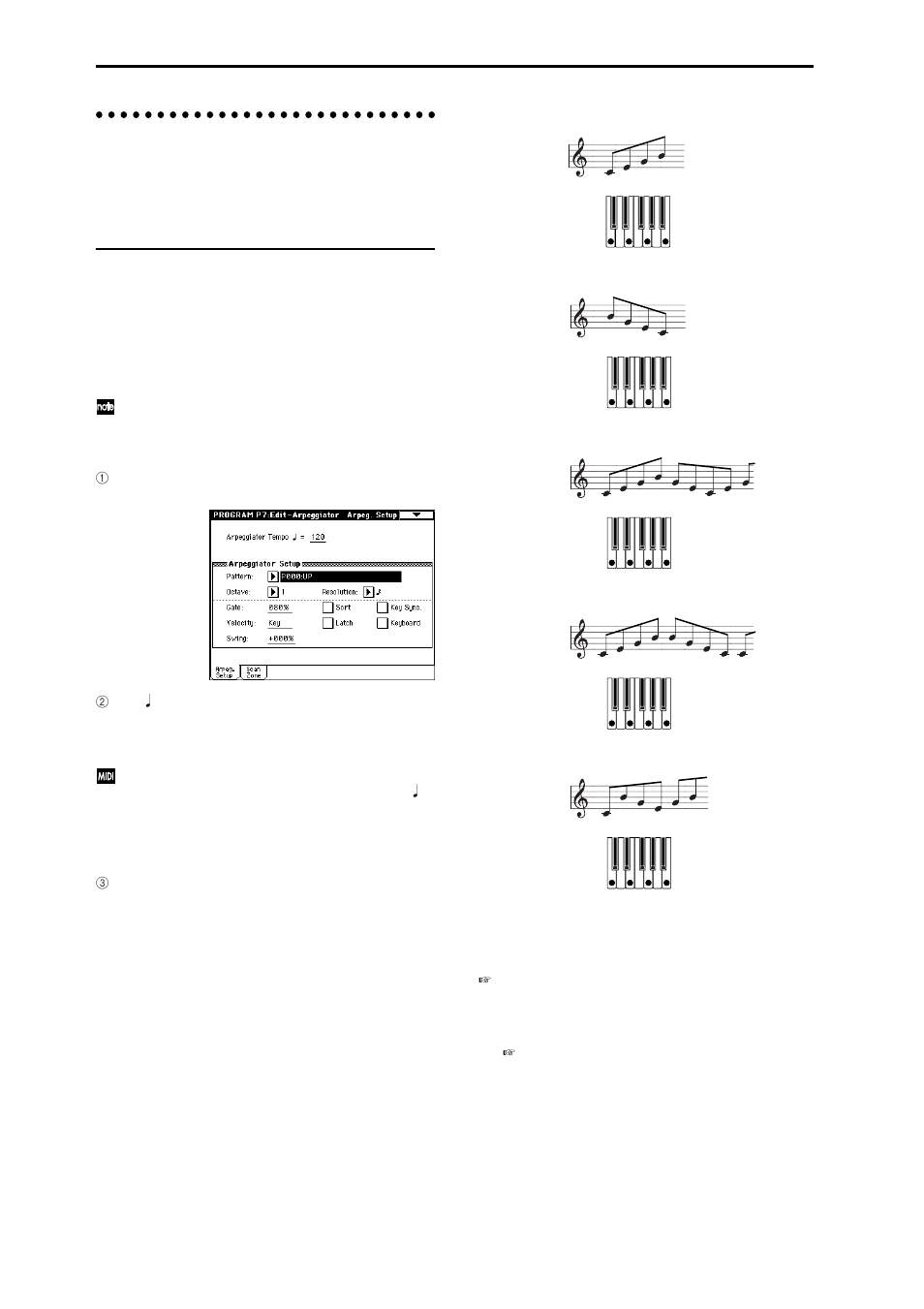 Arpeggiator settings p7: edit-arpeggiator, Arpeggiator settings for a program | KORG TRITON Extreme music workstation/sampler User Manual | Page 98 / 148