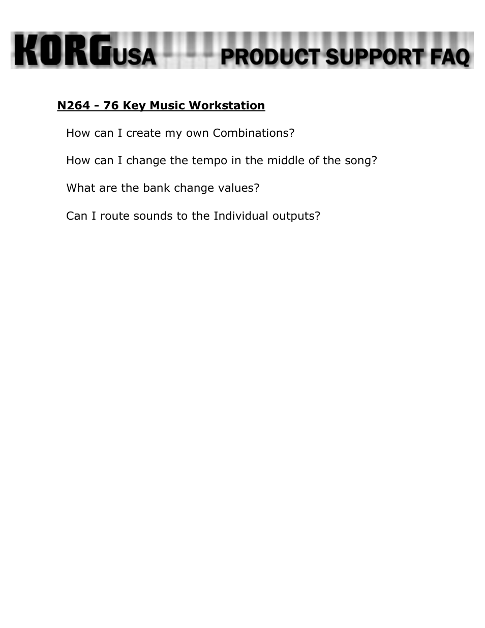 KORG N264 - 76 User Manual | 10 pages