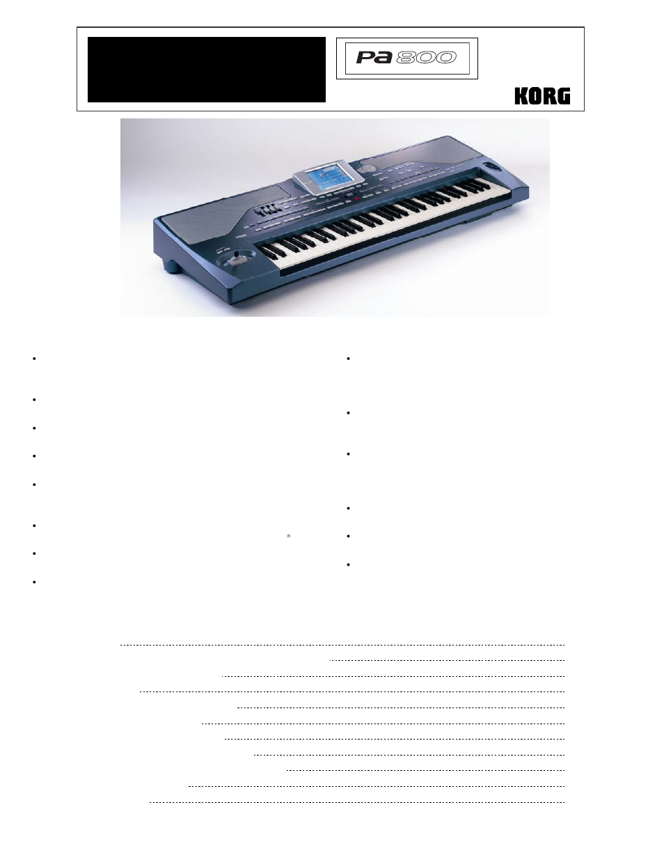 KORG Pa800 User Manual | 9 pages