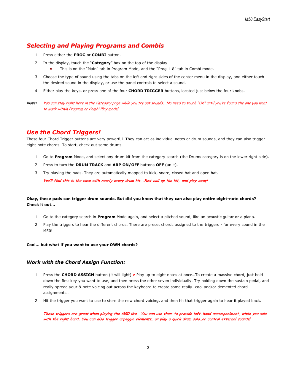 KORG EASYSTART M50 User Manual | Page 3 / 8