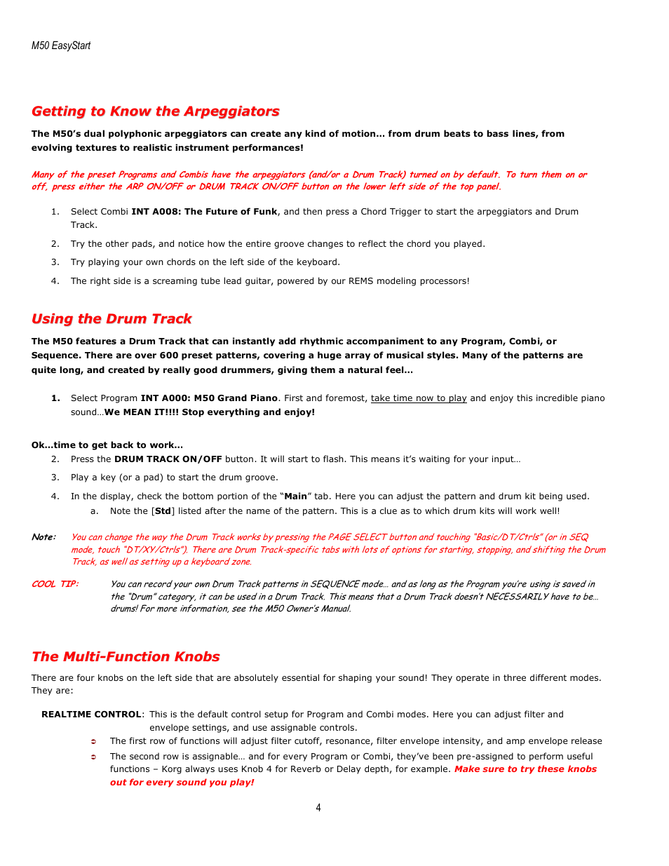 KORG EASYSTART M50 User Manual | Page 4 / 8