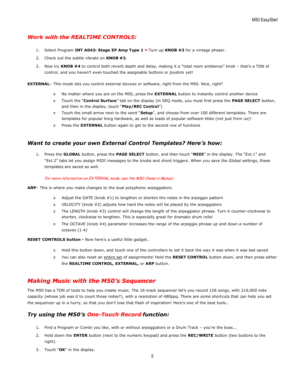 KORG EASYSTART M50 User Manual | Page 5 / 8
