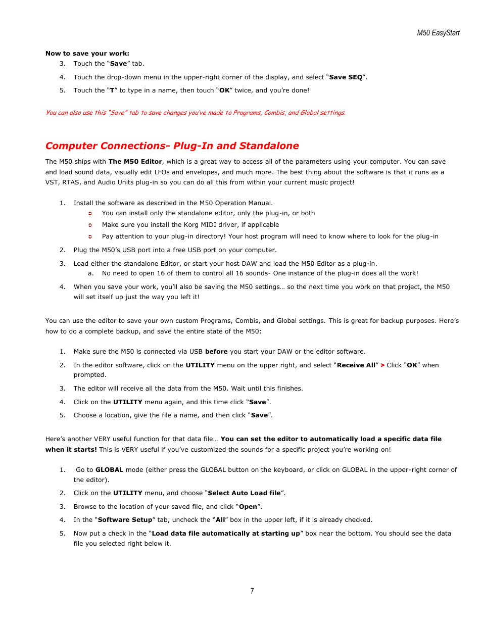 Computer connections- plug-in and standalone | KORG EASYSTART M50 User Manual | Page 7 / 8