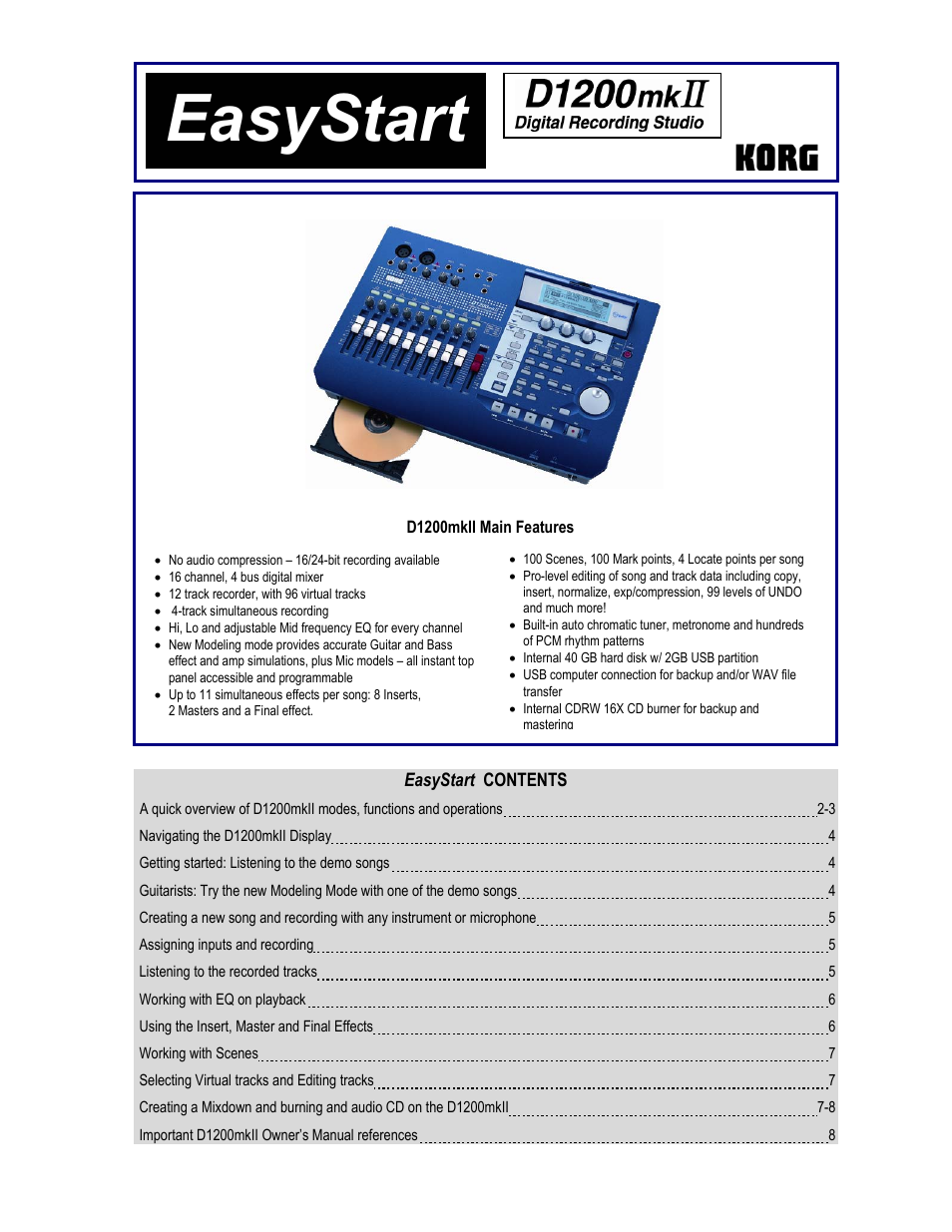 KORG D1200mkii User Manual | 8 pages
