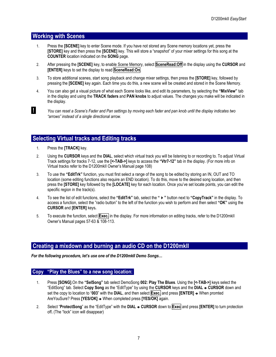 Working with scenes, Selecting virtual tracks and editing tracks | KORG D1200mkii User Manual | Page 7 / 8