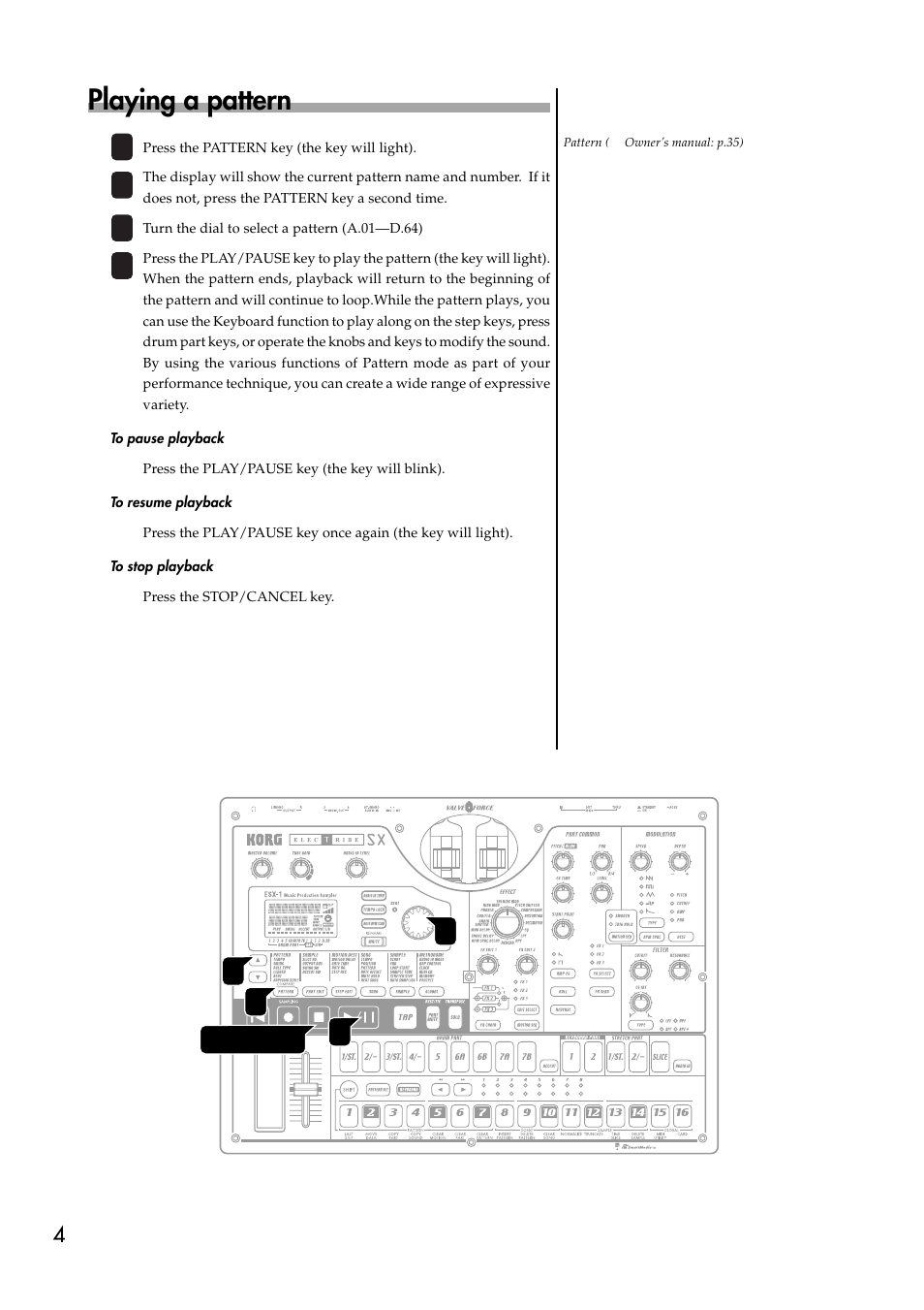 Playing a pattern | KORG Music Production Sampler ESX-1 User Manual | Page 4 / 8