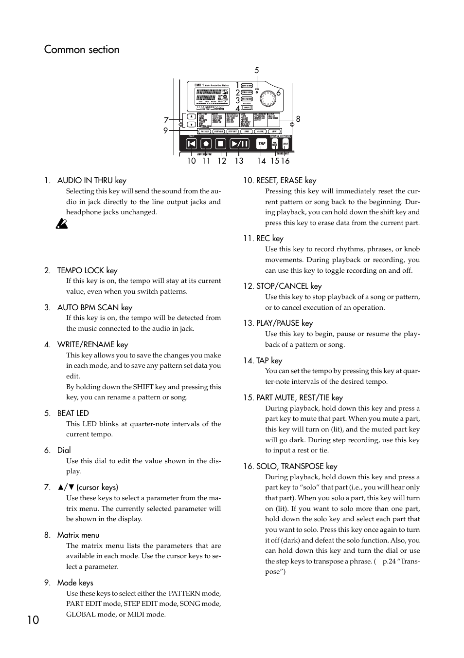 Common section | KORG EMX-1 User Manual | Page 10 / 99