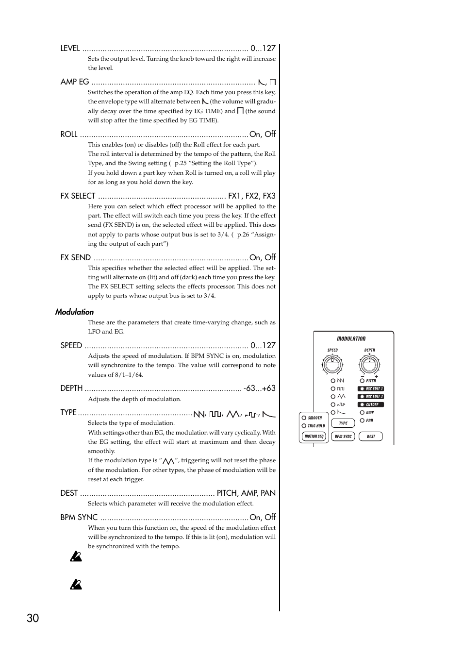 Modulation | KORG EMX-1 User Manual | Page 30 / 99