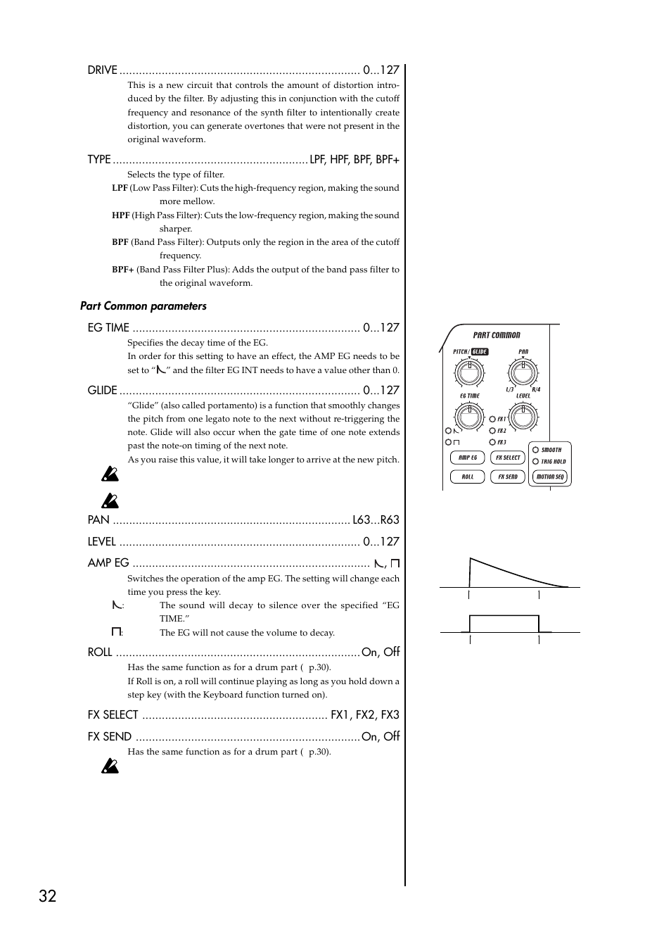 Part common parameters | KORG EMX-1 User Manual | Page 32 / 99