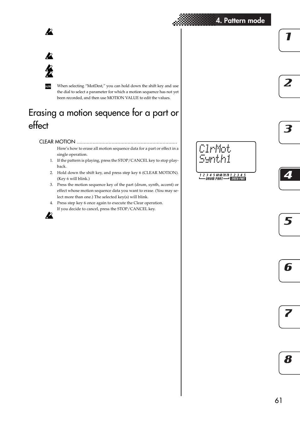 Erasing a motion sequence for a part or effect, Pattern set, 61 4. pattern mode | KORG EMX-1 User Manual | Page 61 / 99