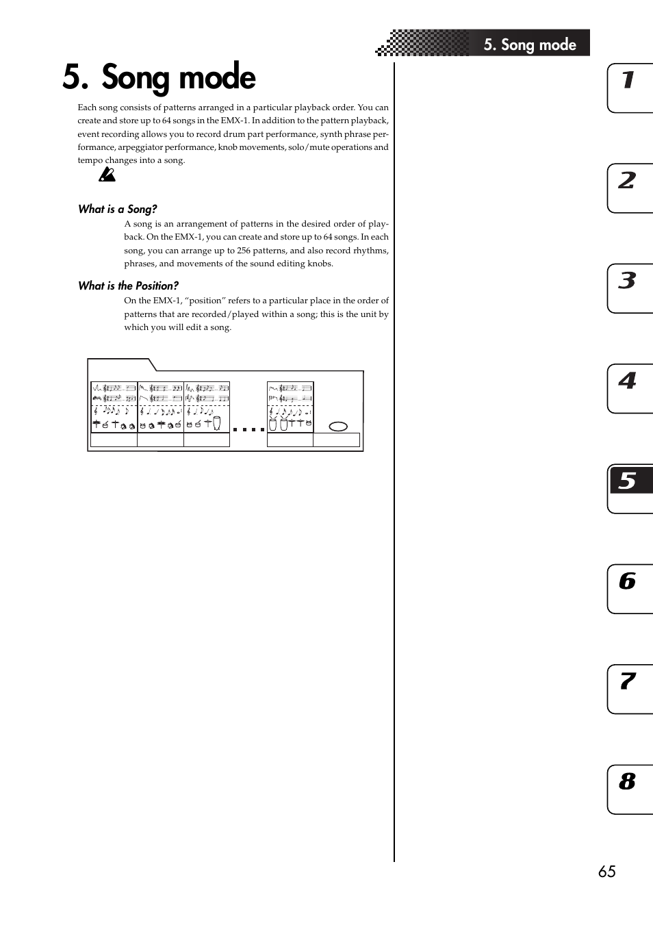 Song mode, What is a song, What is the position | What is a song? what is the position, 65 5. song mode | KORG EMX-1 User Manual | Page 65 / 99