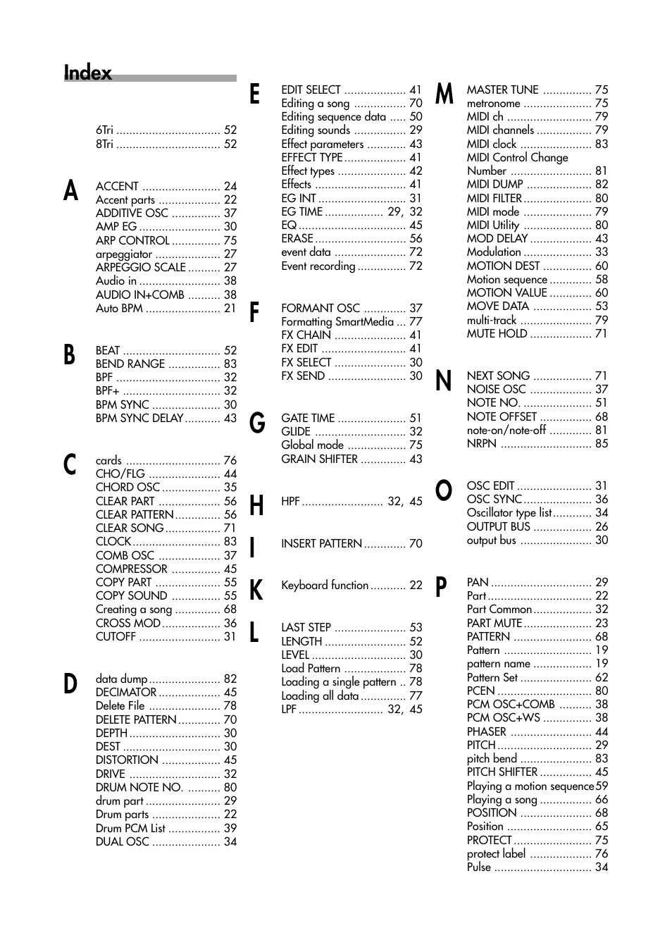 Index | KORG EMX-1 User Manual | Page 93 / 99