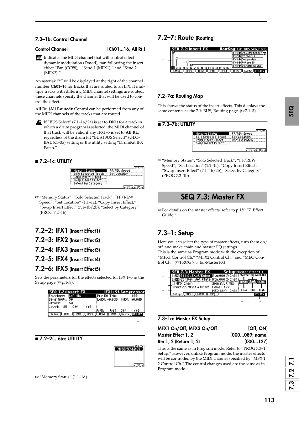 2–1b: control channel, N 7.2–1c: utility, 2–2: ifx1 (insert effect1) | 2–3: ifx2 (insert effect2), 2–4: ifx3 (insert effect3), 2–5: ifx4 (insert effect4), 2–6: ifx5 (insert effect5), N 7.2–2( )a: utility, 2–7a: routing map, N 7.2–7b: utility | KORG TRITON STUDIO music workstation User Manual | Page 123 / 305