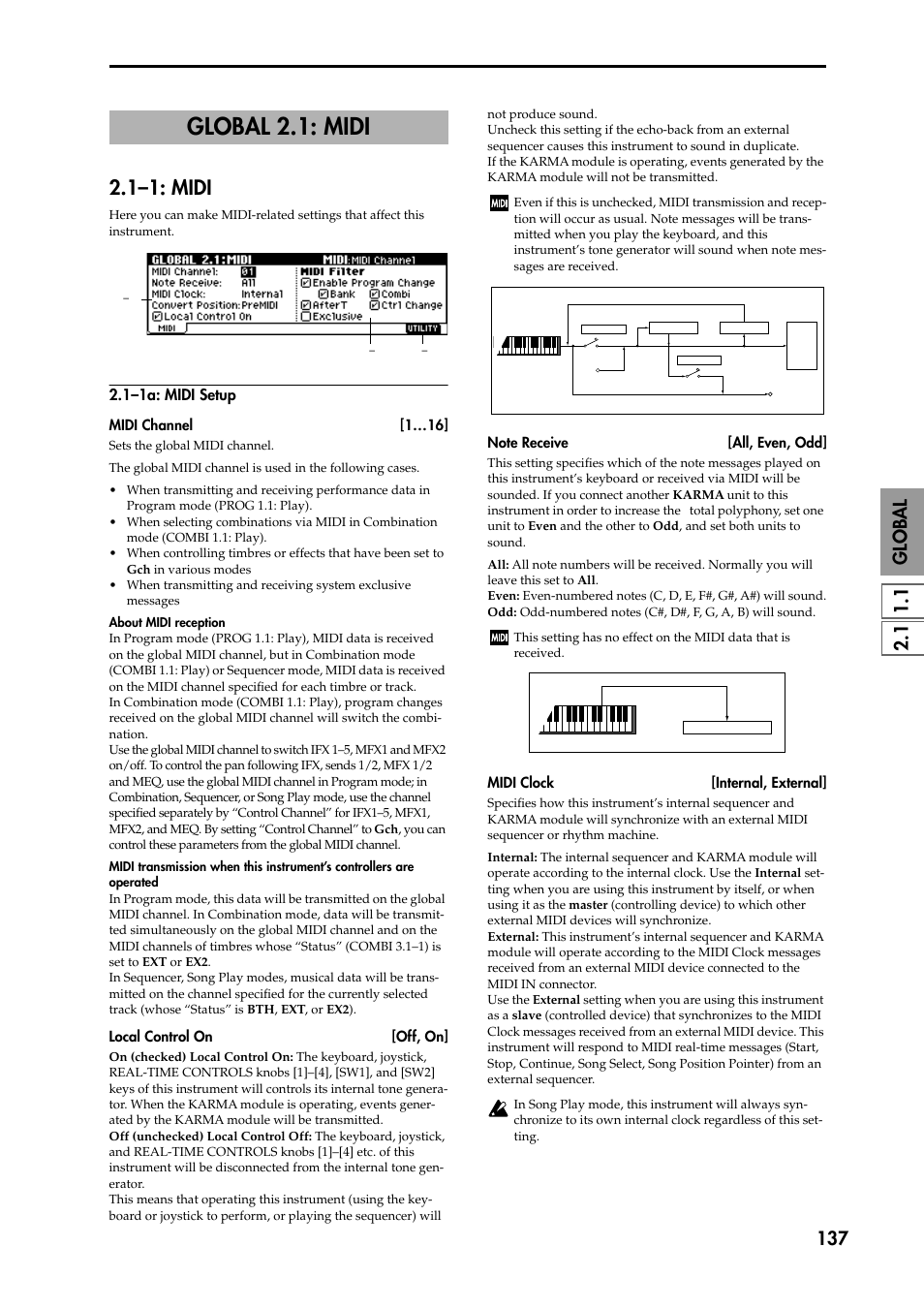 Global 2.1: midi, 1–1: midi, 1–1a: midi setup | P.137) | KORG TRITON STUDIO music workstation User Manual | Page 147 / 305