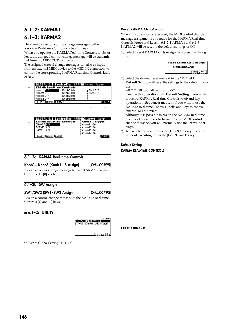 1–3: karma2, 1–2a: karma real-time controls, 1–2b: sw assign | N 6.1–2c: utility, 1–2: karma1 | KORG TRITON STUDIO music workstation User Manual | Page 156 / 305