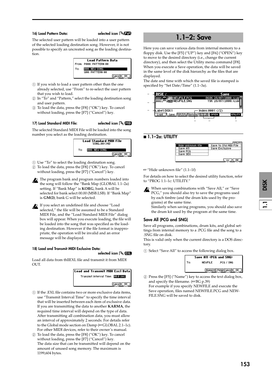 1–2: save, N 1.1–2a: utility, P.153) | 1 disk 153 | KORG TRITON STUDIO music workstation User Manual | Page 163 / 305