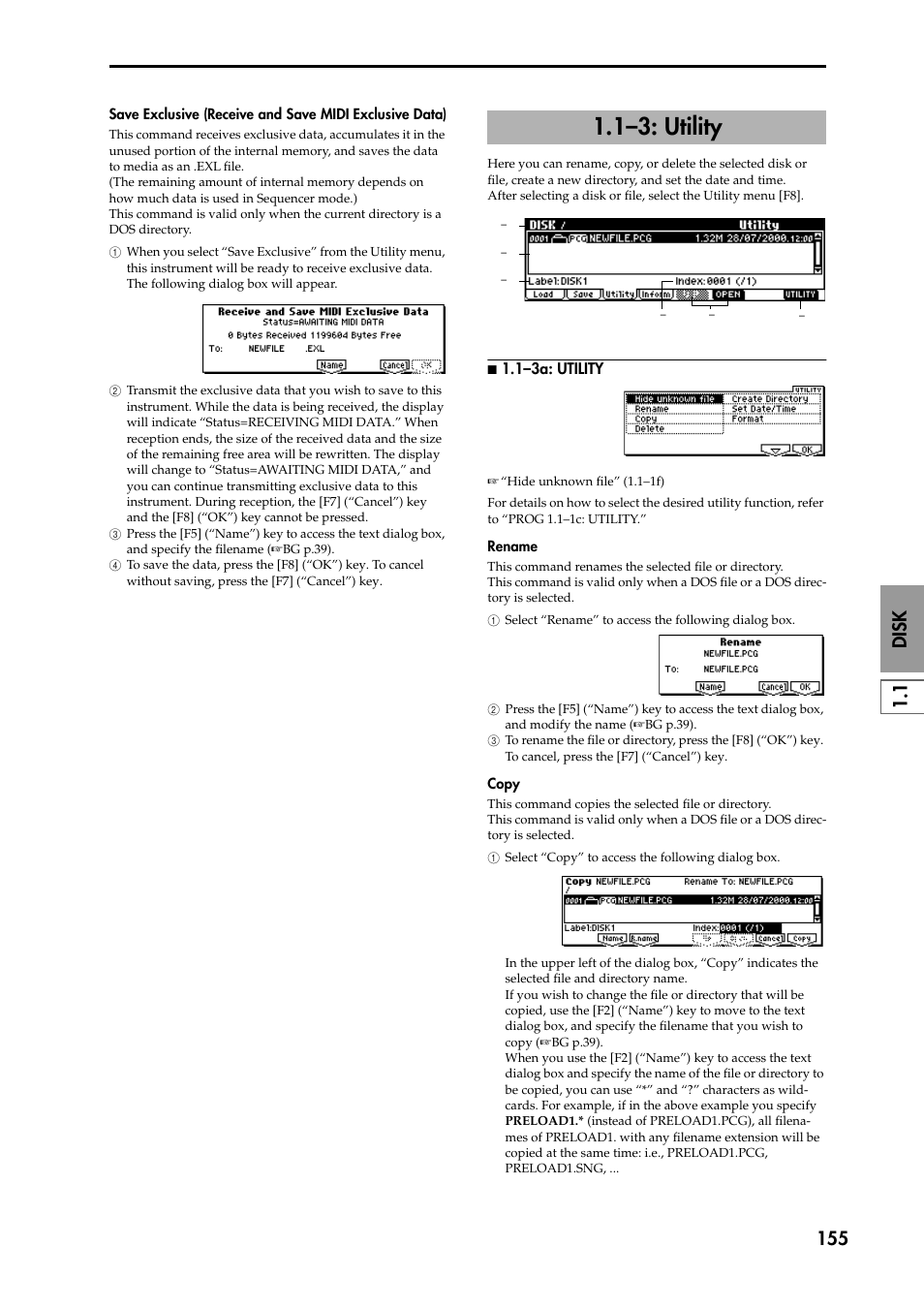 1–3: utility, N 1.1–3a: utility, P.155) | 1 disk 155 | KORG TRITON STUDIO music workstation User Manual | Page 165 / 305