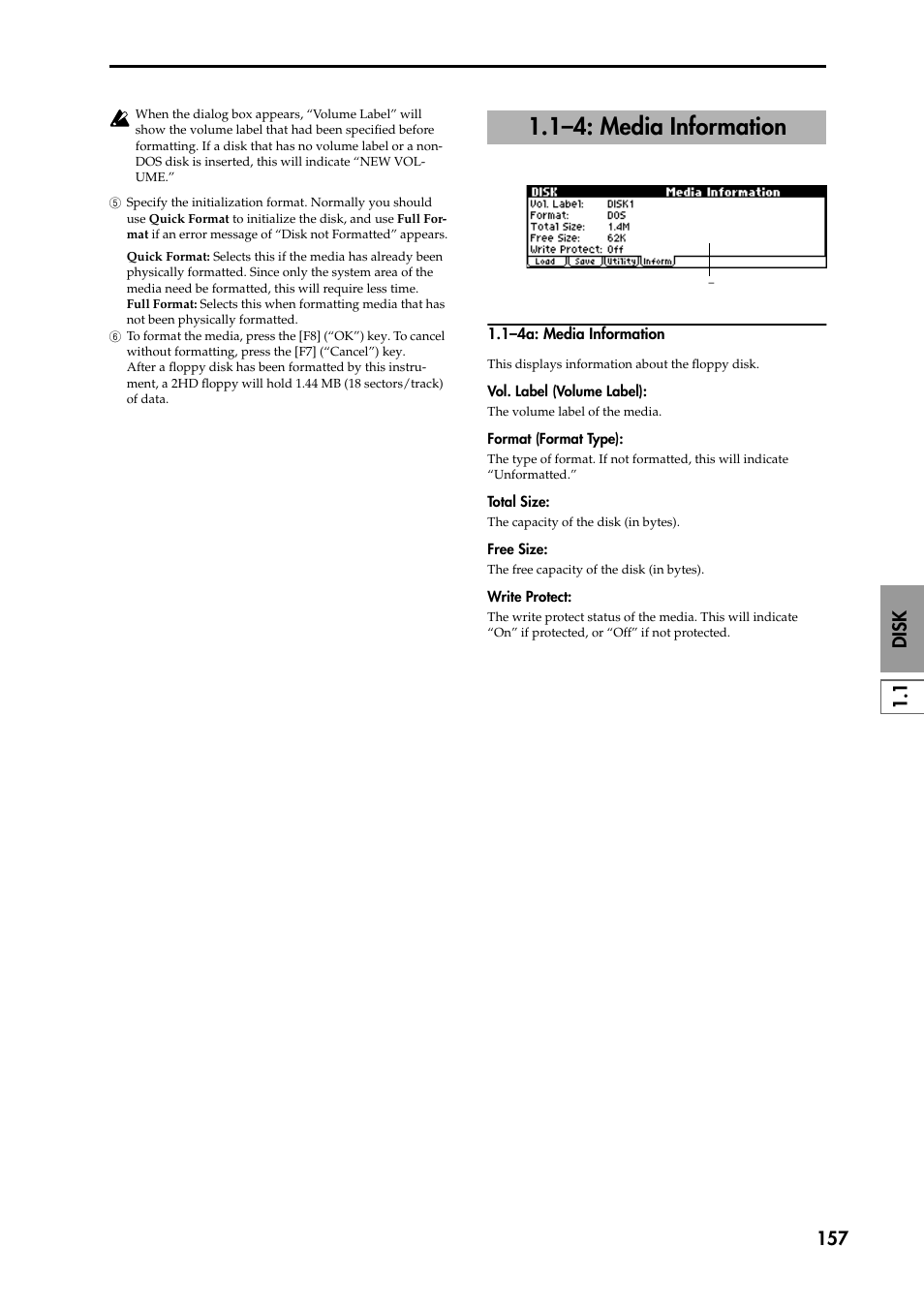 1–4: media information, 1–4a: media information, P.157) | 1 disk 157 | KORG TRITON STUDIO music workstation User Manual | Page 167 / 305