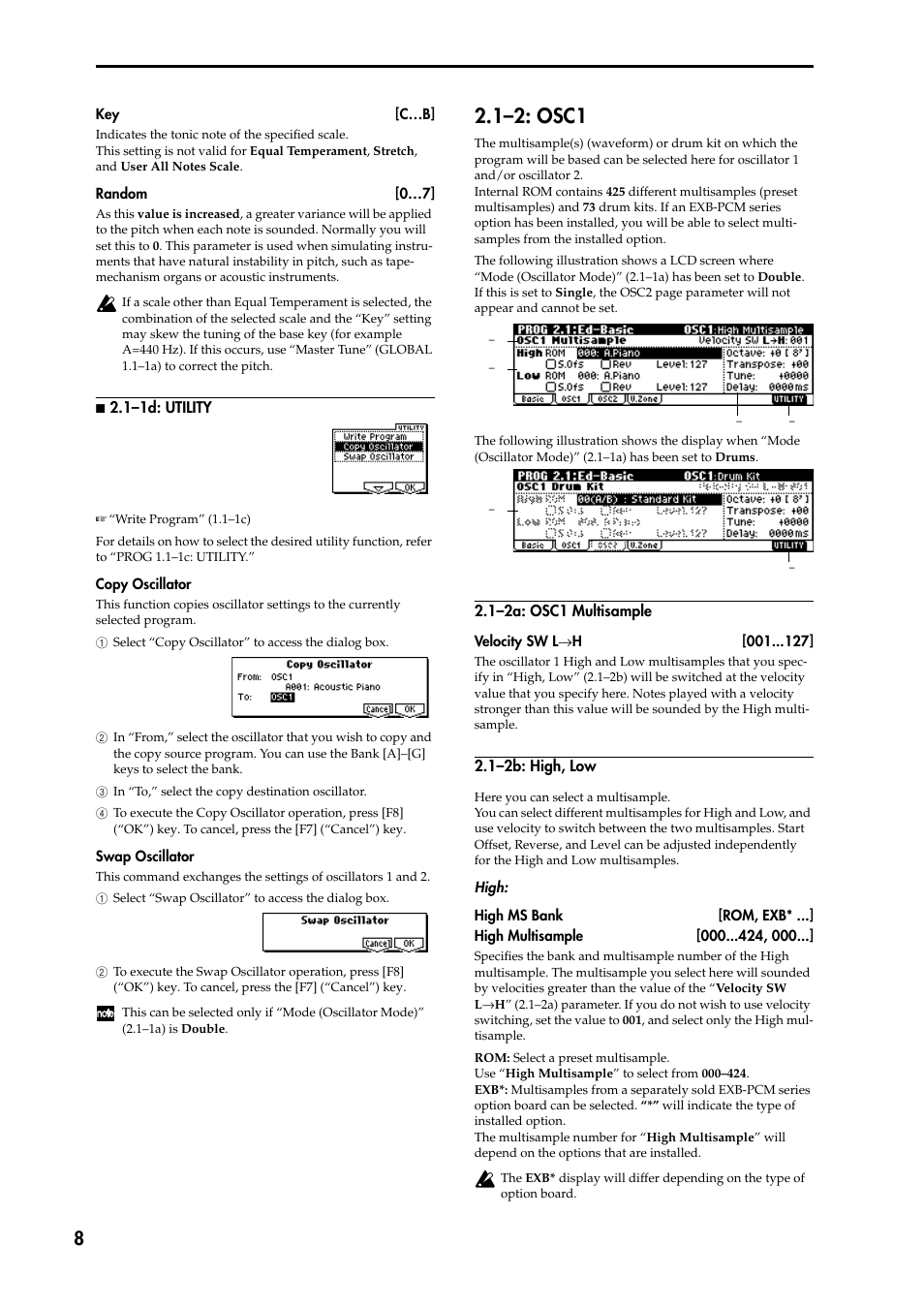 N 2.1–1d: utility, 1–2a: osc1 multisample, 1–2b: high, low | 1–2: osc1 | KORG TRITON STUDIO music workstation User Manual | Page 18 / 305