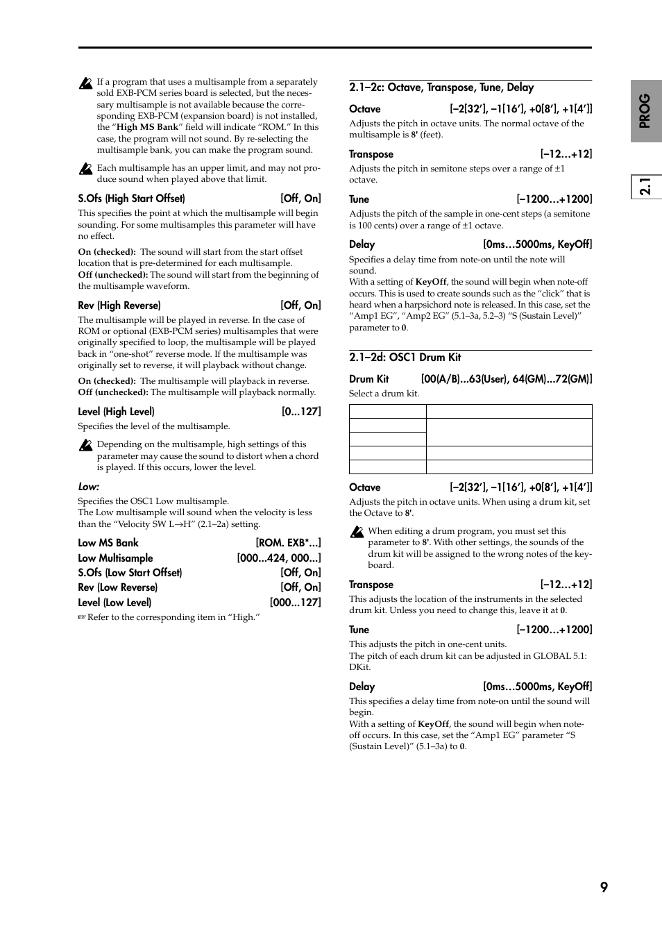 1–2c: octave, transpose, tune, delay, 1–2d: osc1 drum kit | KORG TRITON STUDIO music workstation User Manual | Page 19 / 305