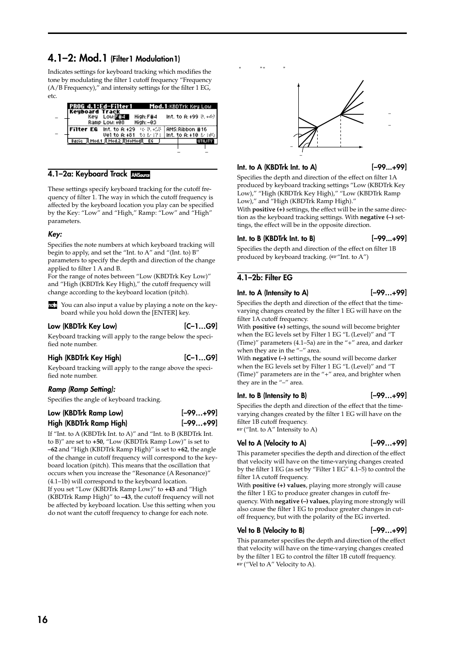 1–2: mod.1 (filter1 modulation1), 1–2a: keyboard track, 1–2b: filter eg | 1–2: mod.1, Filter1 modulation1) | KORG TRITON STUDIO music workstation User Manual | Page 26 / 305