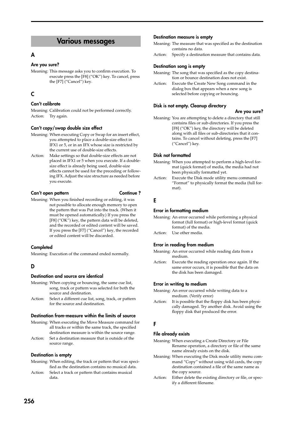 Various messages | KORG TRITON STUDIO music workstation User Manual | Page 266 / 305