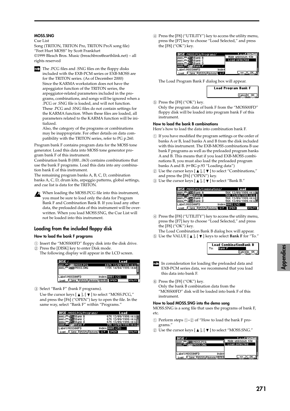 Loading from the included floppy disk, Appendices 271 | KORG TRITON STUDIO music workstation User Manual | Page 281 / 305