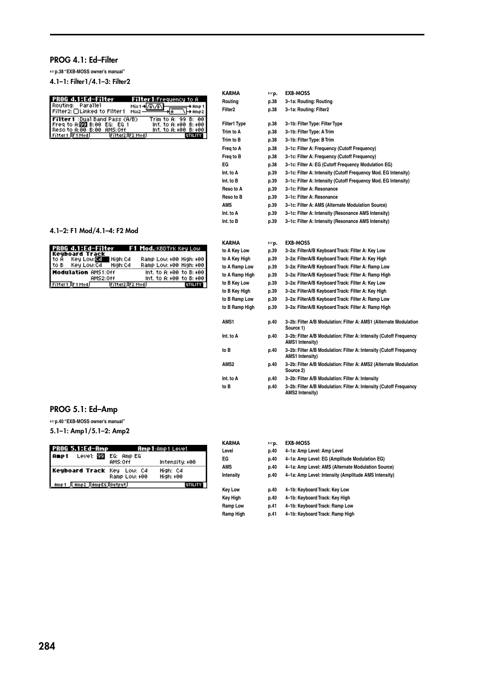 Prog 4.1: ed–filter, Prog 5.1: ed–amp | KORG TRITON STUDIO music workstation User Manual | Page 294 / 305