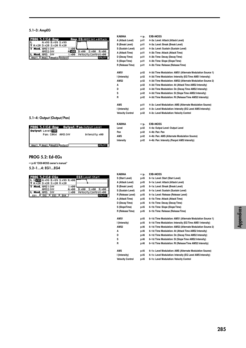 Appendices 285, Prog 5.2: ed–egs | KORG TRITON STUDIO music workstation User Manual | Page 295 / 305