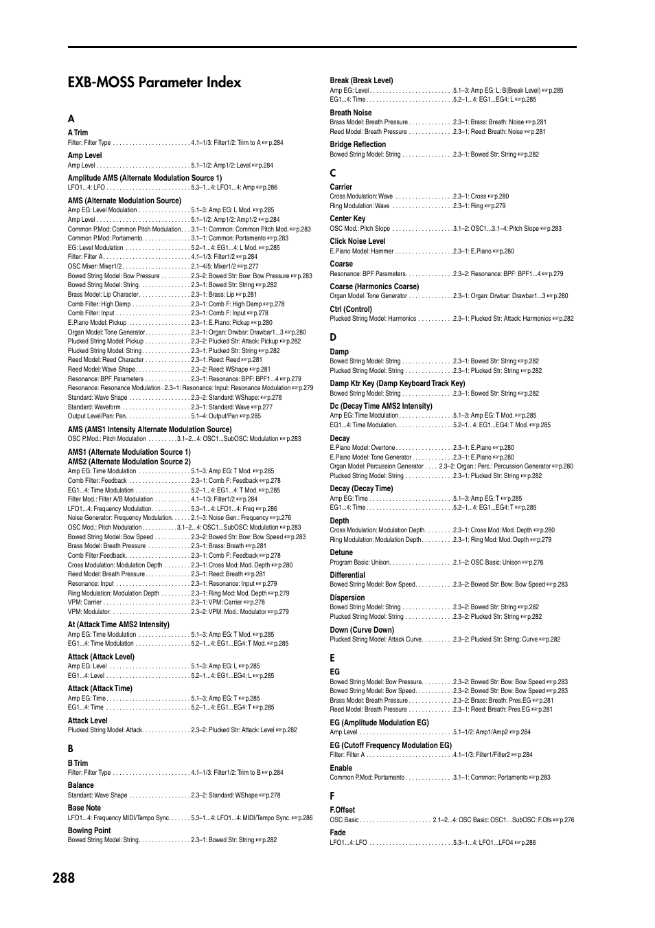 Exb-moss parameter index | KORG TRITON STUDIO music workstation User Manual | Page 298 / 305