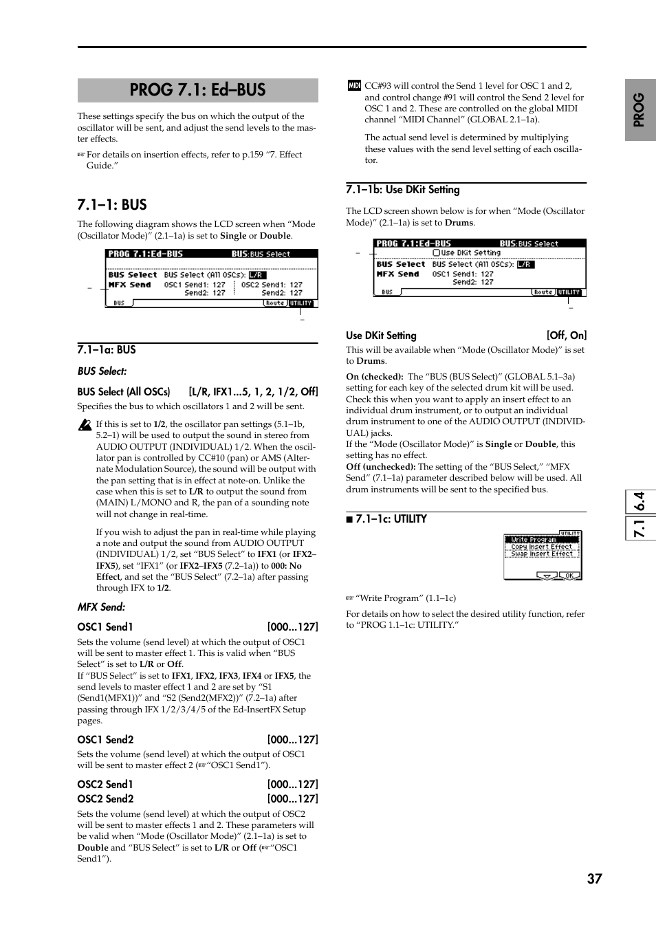 Prog 7.1: ed–bus, 1–1: bus, 1–1a: bus | 1–1b: use dkit setting, N 7.1–1c: utility, P.37) | KORG TRITON STUDIO music workstation User Manual | Page 47 / 305