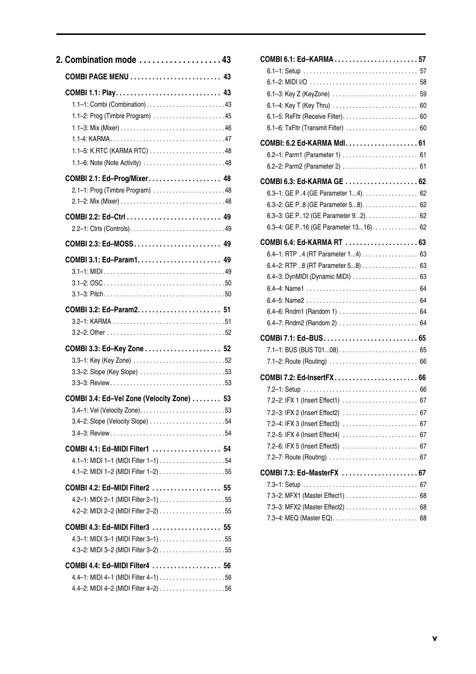 V 2. combination mode | KORG TRITON STUDIO music workstation User Manual | Page 5 / 305