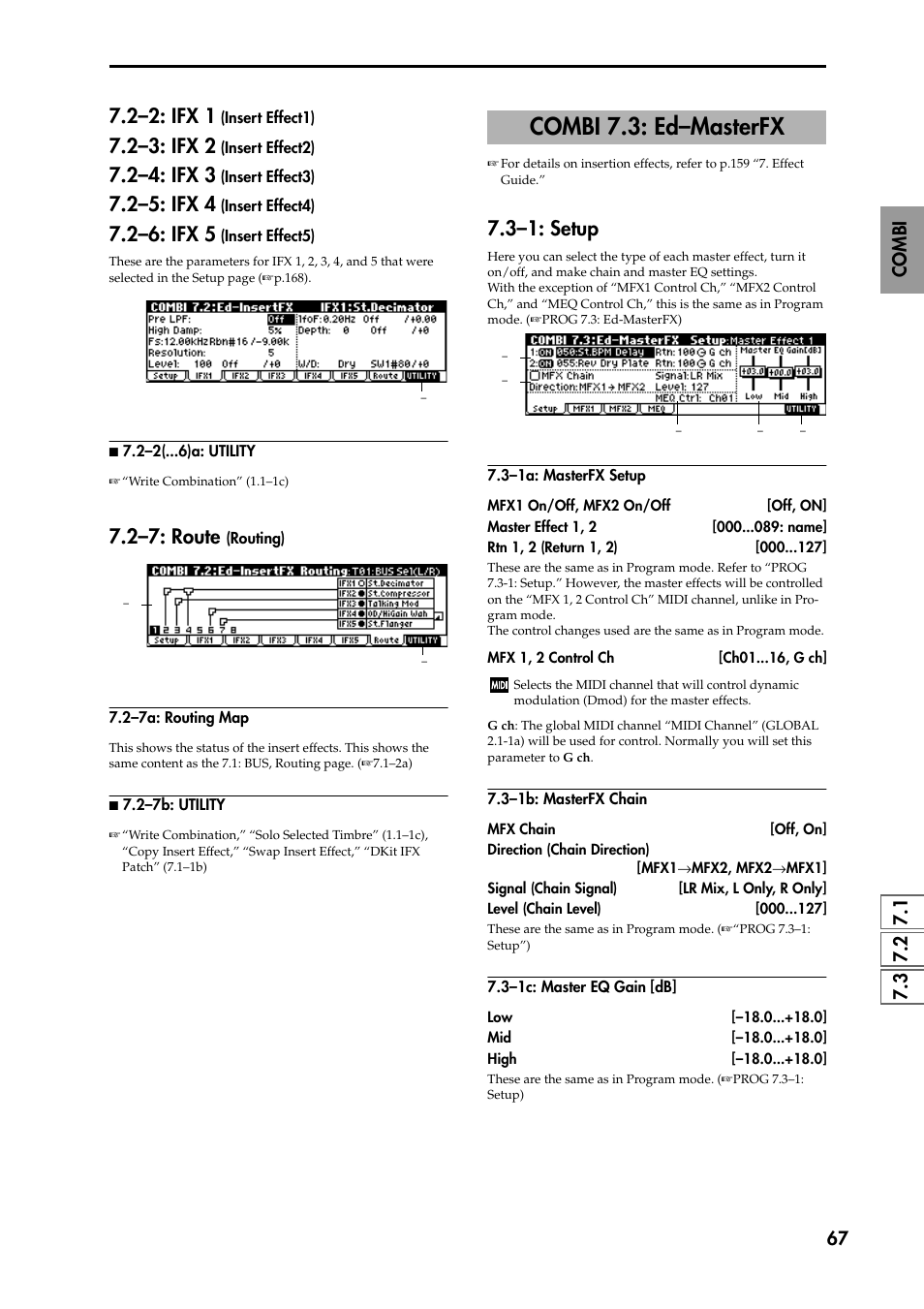 2–3: ifx 2 (insert effect2), 2–4: ifx 3 (insert effect3), 2–5: ifx 4 (insert effect4) | 2–6: ifx 5 (insert effect5), N 7.2–2( )a: utility, 2–7: route (routing), 2–7a: routing map, N 7.2–7b: utility, Combi 7.3: ed–masterfx, 3–1: setup | KORG TRITON STUDIO music workstation User Manual | Page 77 / 305