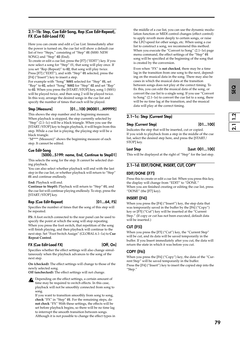 1–1c: step (current step), 1–1d: edit/done, insert, cut, copy | KORG TRITON STUDIO music workstation User Manual | Page 89 / 305