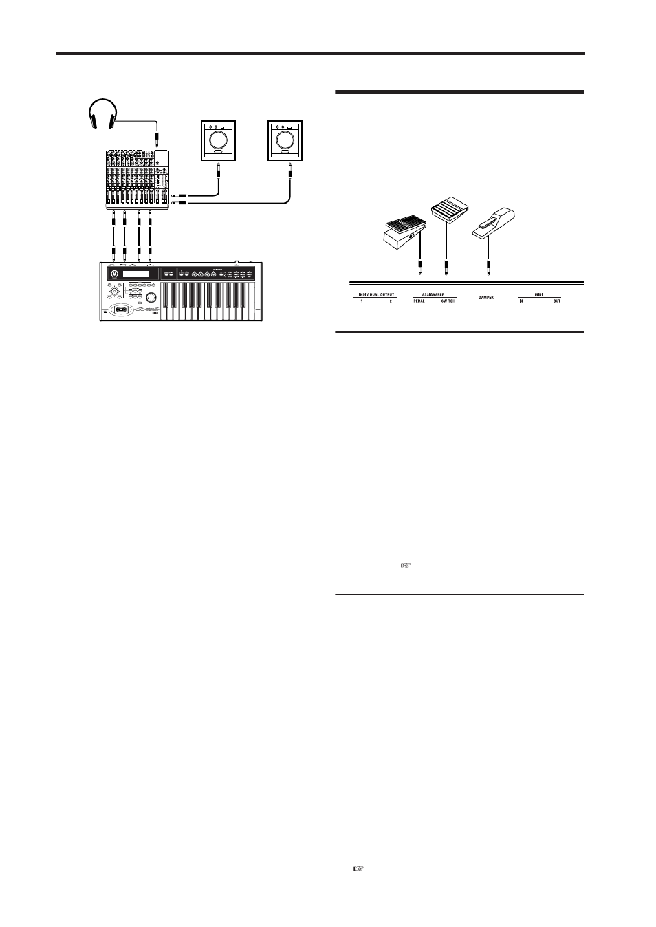 P.26), Connecting a damper pedal, Connecting a foot switch | KORG microX User Manual | Page 32 / 134