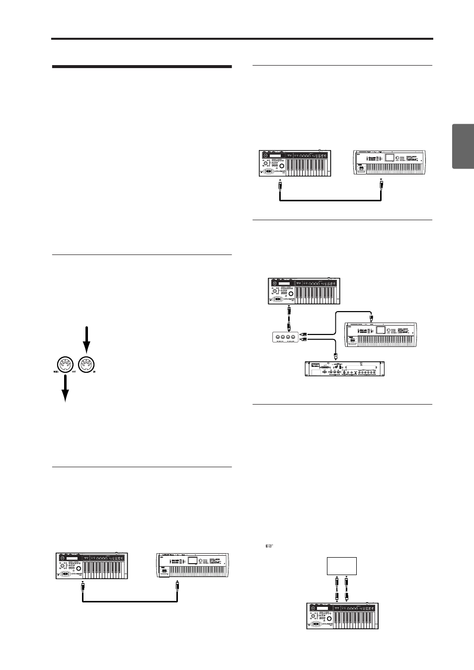 Connecting midi devices, P.35), Midi connectors | Connecting an external midi sequencer, About midi, Midi in, Midi out | KORG microX User Manual | Page 41 / 134