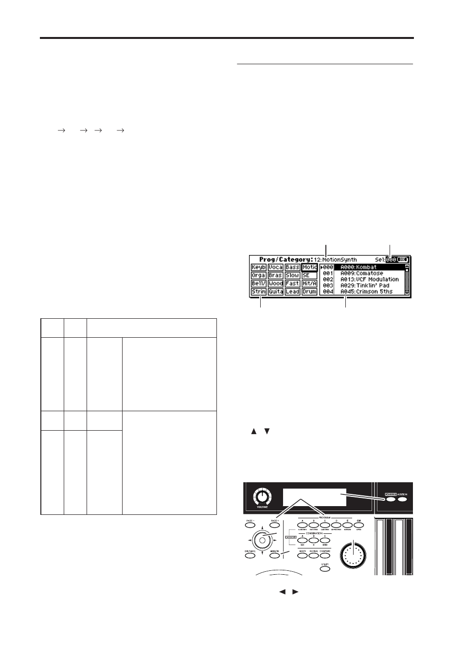 P.38, 45, 82, By one, P.38) | Selecting by category, Overview: program banks, Auditioning the sound | KORG microX User Manual | Page 44 / 134