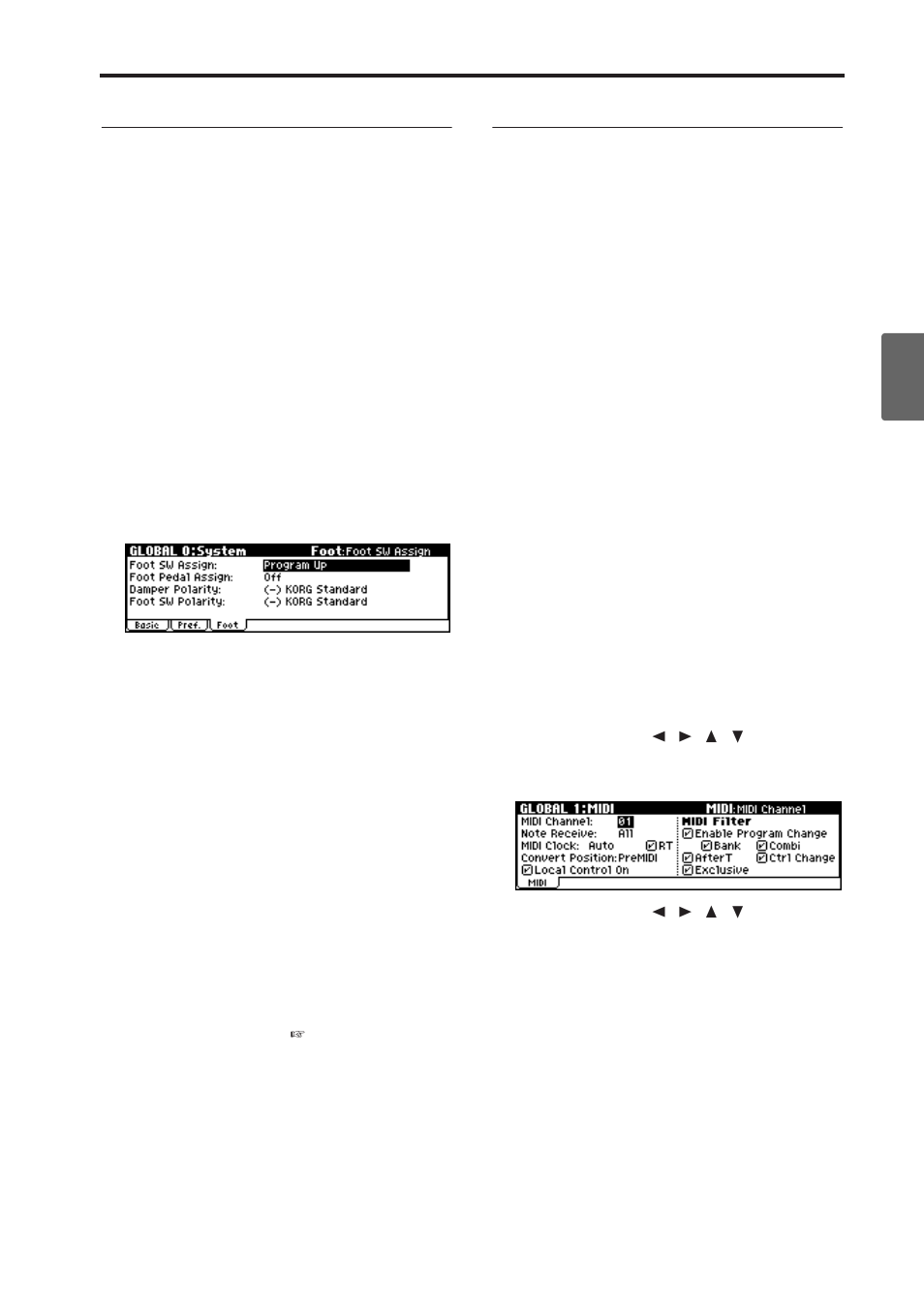Using a footswitch to select pro- grams, Midi channel setting, Selecting programs | KORG microX User Manual | Page 45 / 134