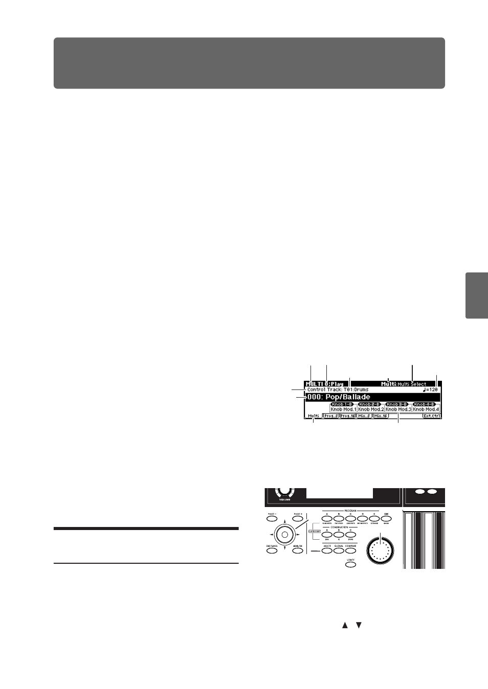 Using and editing multi sets, Midi considerations, Selecting a multi set | Two arpeggiator, P.69), Selecting multi sets from the front panel, The “multi mode” setting | KORG microX User Manual | Page 75 / 134