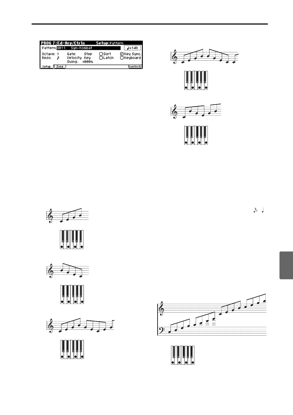 Editing in the prog 0: play, arp. play page, Selecting an arpeggio pattern (pattern) | KORG microX User Manual | Page 99 / 134