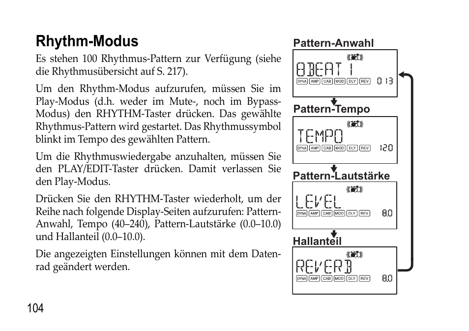 Rhythm-modus, Siehe s. 104), Siehe s. 104 | KORG EFGS 1 User Manual | Page 104 / 176