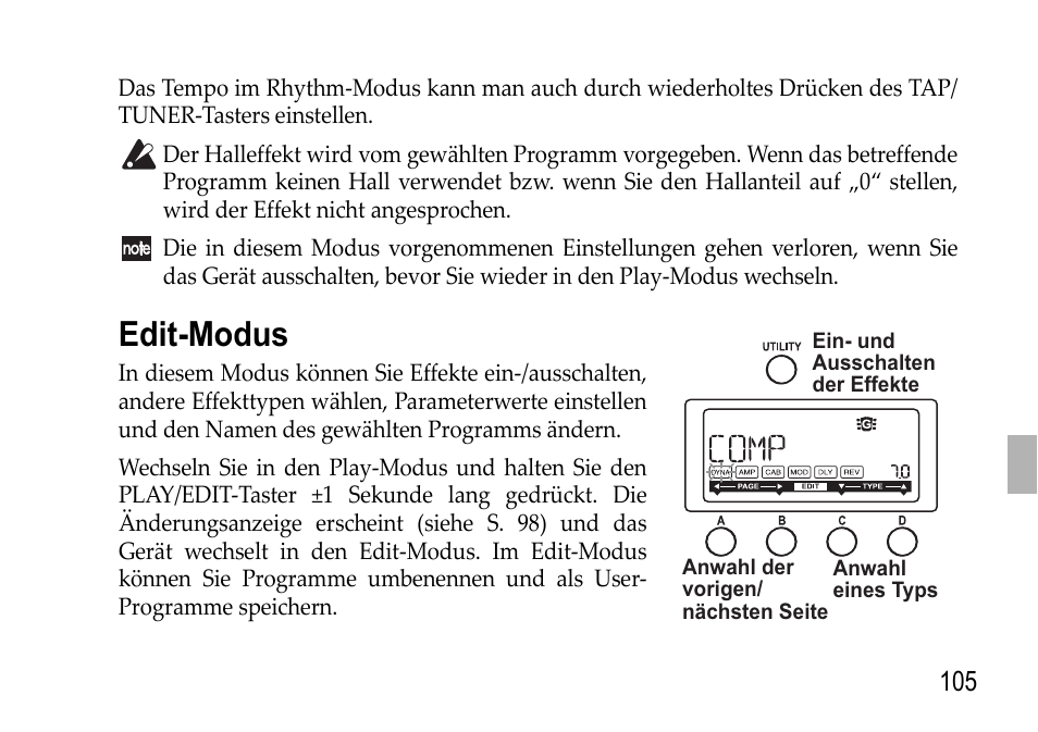 Edit-modus | KORG EFGS 1 User Manual | Page 105 / 176