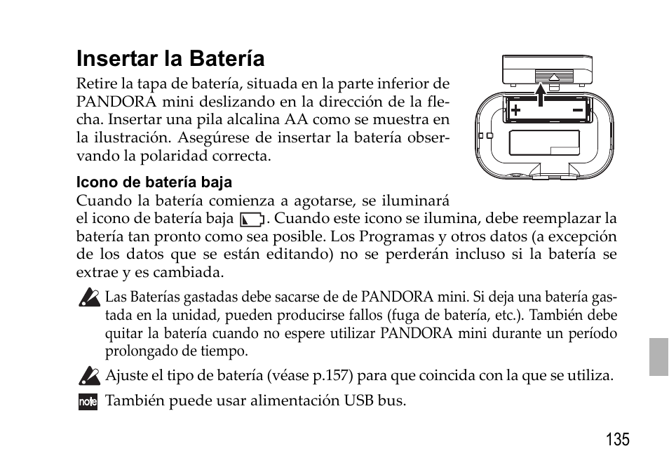 Insertar la batería | KORG EFGS 1 User Manual | Page 135 / 176